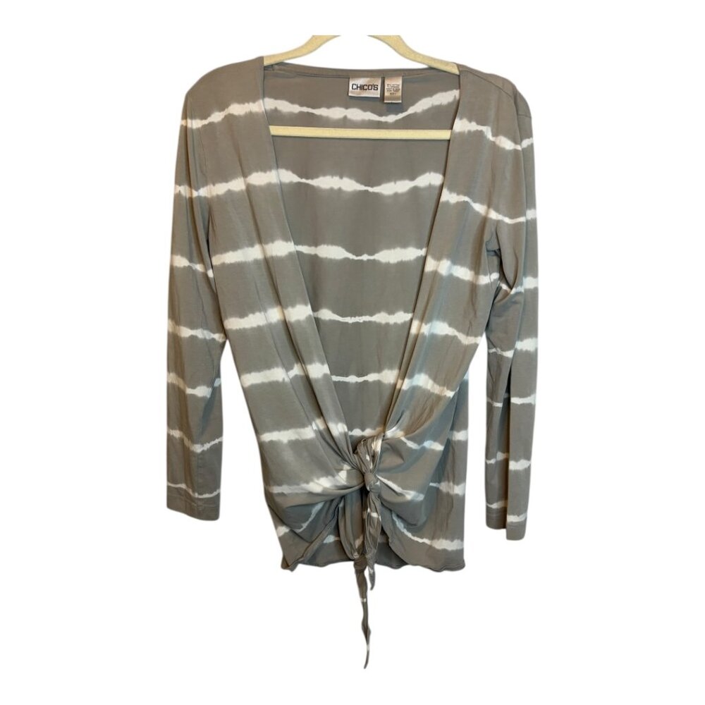 Chico's Blouse Women's Size Medium Tie‎ Front Tie Dyed Green White Chico's 1